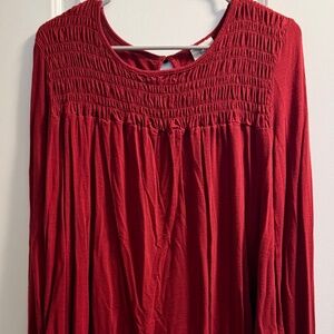 Knox Rose Women's Boho Long Sleeve Red Blouse Shirt, Medium